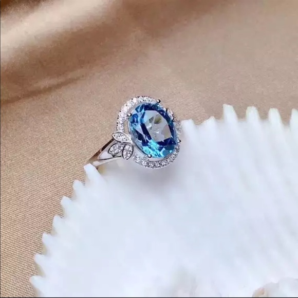 New 925 Silver Beautiful Leaves Sapphire Ring - Picture 5 of 6